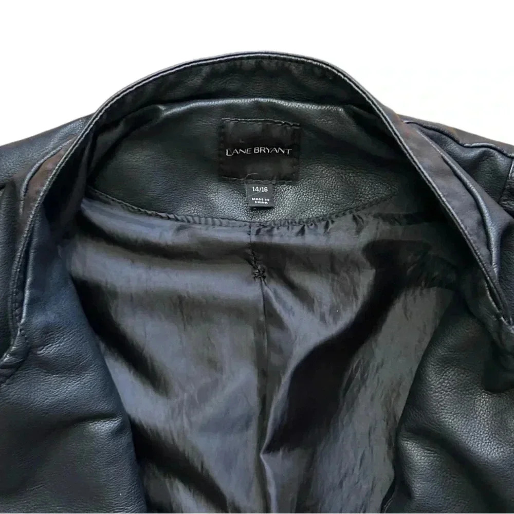 LANE BRYANT Black Faux Leather Moto Jacket Asymmetric Zip w/ Pockets 14/16 - Picture 8 of 9